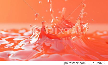 Vivid orange liquid splash on an orange background. High-speed photography. 114279612