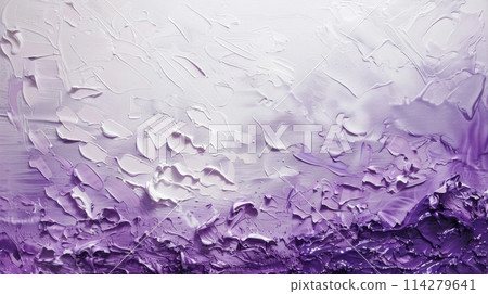 Close-up of a textured abstract painting in shades of lavender and white 114279641