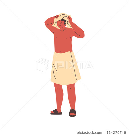 Vector illustration of a contented young man after a bath Vector illustration of a contented young man after a bath 114279746