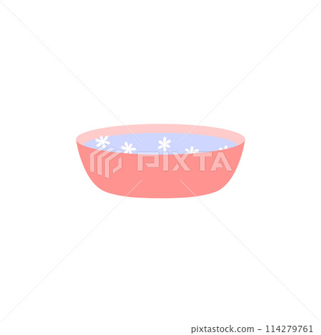 Manicure and pedicure bath with water and flowers. Vector illustration on a white background 114279761