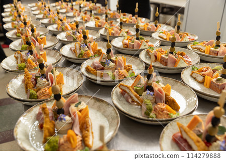 Elegant appetizer platters 114279888