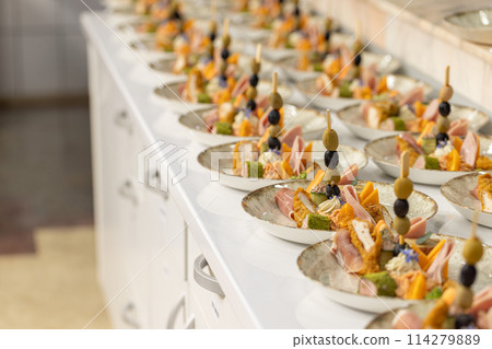 Elegant appetizers at catered event 114279889