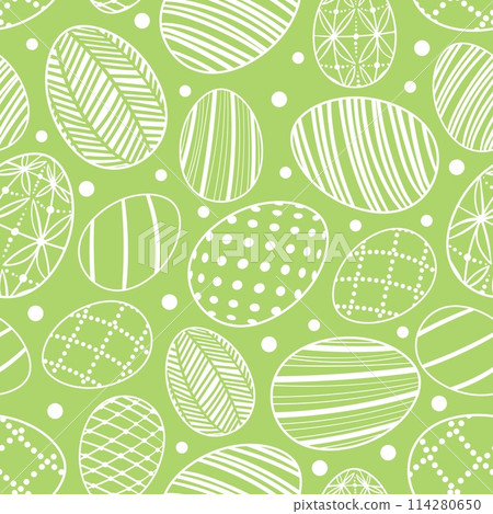 Easter egg seamless pattern. Vector Doodle texture of holiday eggs. Easter illustration. Perfect for wallpaper or fabric 114280650
