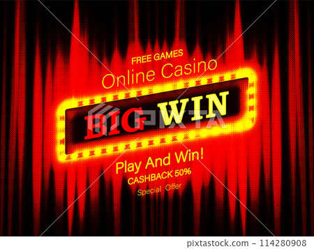 Big win gold text on retro red board vector banner. Big win gold text on retro red board vector banner. 114280908
