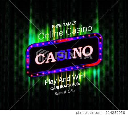 Casino gold text on retro red board vector banner 114280958