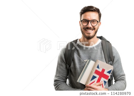 Man Holding Book With British Flag Man Holding Book With British Flag 114280970