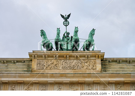 Brandenburg Gate in Berlin. Historical architectural landmark in Germany. Sightseeing for tourists 114281087