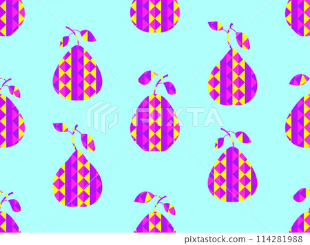Seamless pattern with pears. Silhouette of pears with a geometric pattern on a blue background. Design for banners, posters and wrapping paper. Vector illustration Seamless pattern with pears. Silhouette of pears with a geometric pattern on a blue background. Design for banners, posters and wrapping paper. Vector illustration 114281988