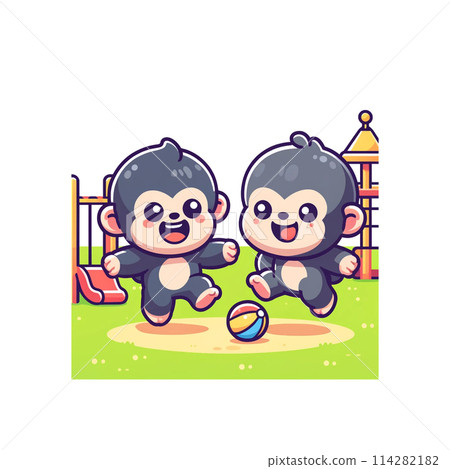 小猴子朋友在公園玩耍 114282182