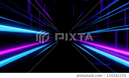 3d render, abstract speed war light trail or rays with blue and pink color, technology concept. 114282210