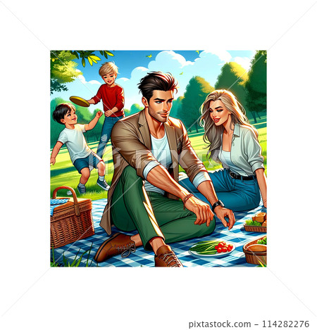 Family enjoying a picnic in the field 114282276