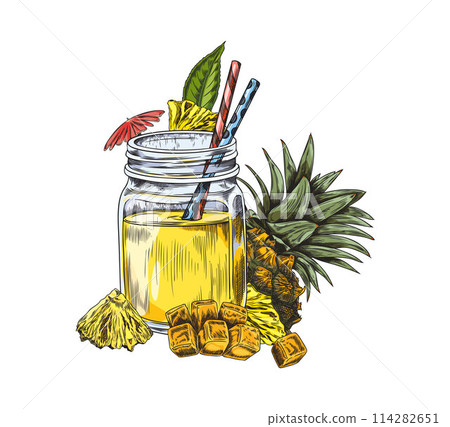 Tropical pineapple smoothie mason jar vector illustration 114282651