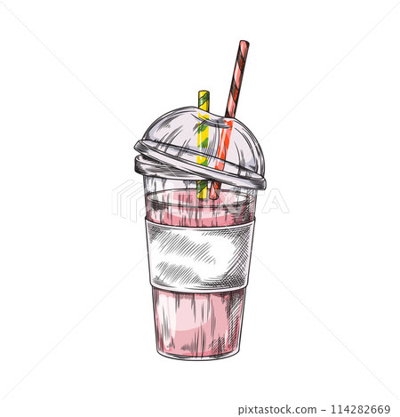 Pink smoothie in clear cup vector illustration 114282669