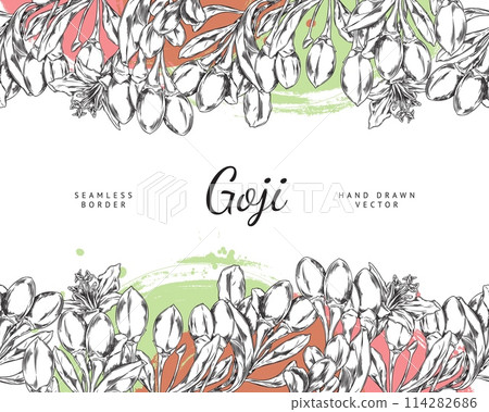 Horizontal seamless border, hand-drawn with goji berries on a white background Horizontal seamless border, hand-drawn with goji berries on a white background 114282686