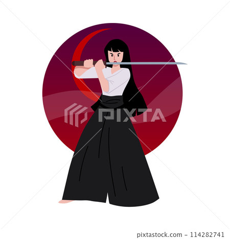 Martial artist with bamboo sword vector illustration 114282741