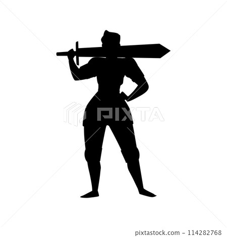 Confident female warrior with sword silhouette 114282768