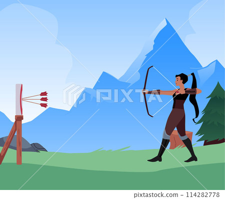Focused archer warrior woman vector illustration 114282778