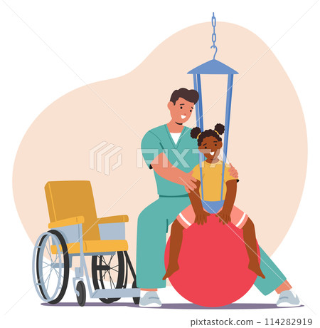 Caretaker Tenderly Work with Child In A Wheelchair, Conveying Compassionate Care And Support, Practicing Exercises 114282919