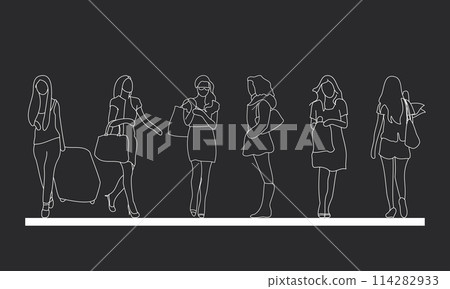 outline people drawing woman vector illustration. isolated graphic person people isolated sketch simplicity hand drawn human continuous line. people stand design group business concept. outline people drawing woman vector illustration. isolated graphic person people isolated sketch simplicity hand drawn human continuous line. people stand design group business concept. 114282933