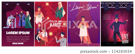Collection of attractive theater posters in flat vector style. Collection of attractive theater posters in flat vector style. 114283034