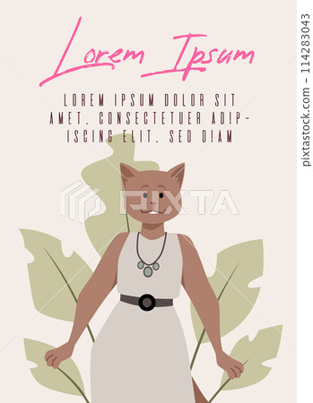 Stylish anthropomorphic cat, vector flat illustration. 114283043