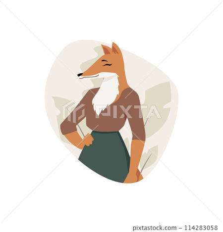 Fox character in clothes, vector flat illustration. 114283058