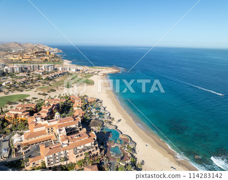 Aerial view of beach in Cabo San Jose, Baja California Sur, Mexico 114283142