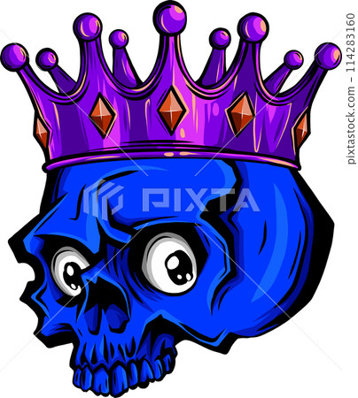 vector illustration of skull with crow on white background. digital draw 114283160