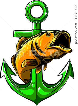 vector illustration of bass fish on white background. digital draw vector illustration of bass fish on white background. digital draw 114283173