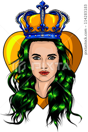 vector illustration of Queen portrait girl with classic long healthy hair. 114283183
