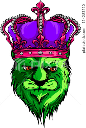 King Lion Head with Crown and Logo Icon. Vector Illustration. digital hand draw design 114283210