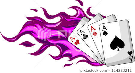 poker aces burning on white background. vector illustration 114283211