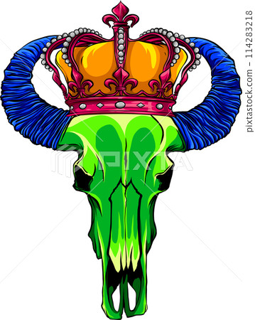 Bull skull icon. Buffalo head vector illustration isolated on white. Animal skull with horns. 114283218