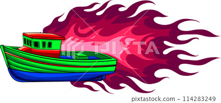 vector illustration of fishing boat on white background. digital hand darw design 114283249