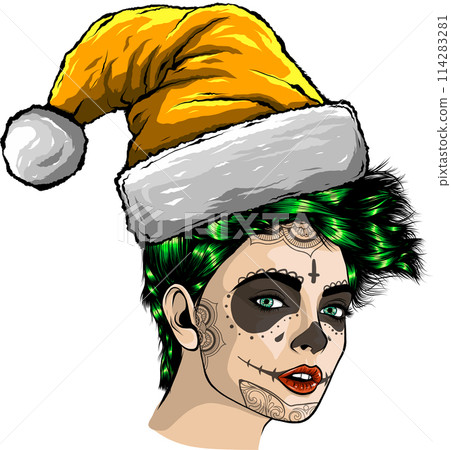 Beautiful girl wearing santa claus clothes on white background. Vector Illustration design 114283281