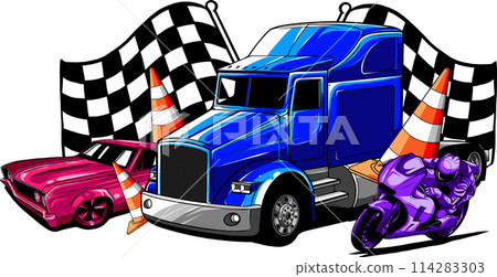 Vector cartoon illustration set of urban, city cars and vehicles transport. Vector cartoon illustration set of urban, city cars and vehicles transport. 114283303