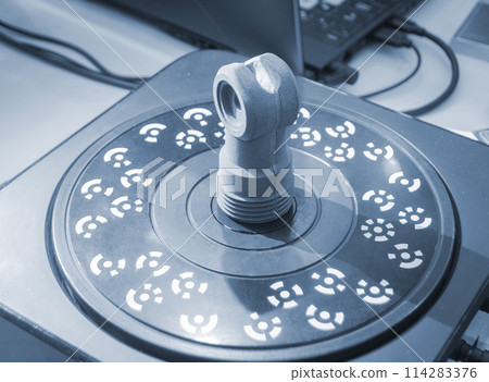 3D Scanning of object. Three-dimensional scanner with blue laser volumetric scanning surface of object for prototyping. High precision new innovation modern technology equipment. Science accuracy 3D Scanning of object. Three-dimensional scanner with blue laser volumetric scanning surface of object for prototyping. High precision new innovation modern technology equipment. Science accuracy 114283376