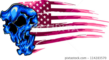 vector illustration of skull with american flag. digital hand draw design 114283570