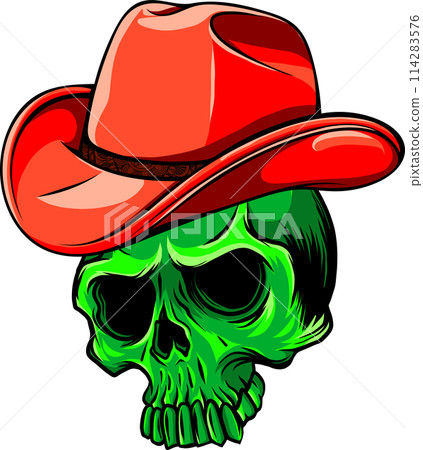 vector illustration of Skull cowboy on white background. digital hand draw design 114283576