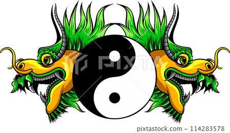 Dragon head Vector Illustration on white background. digital hand draw design 114283578