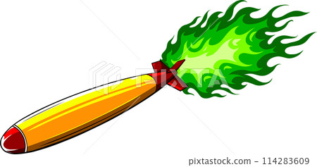 Rocket missile flying style vector illustration. Isolated image on white background. Rocket missile flying style vector illustration. Isolated image on white background. 114283609