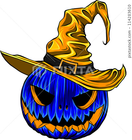 Halloween pumpkin icon. vector illustration on white background. digital hand draw Halloween pumpkin icon. vector illustration on white background. digital hand draw 114283610