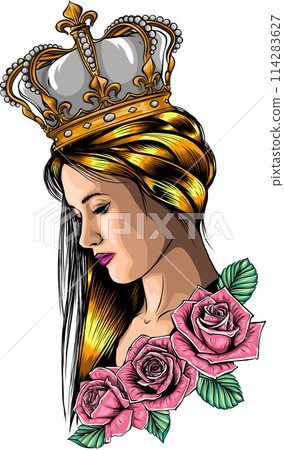 queen and roses. Symbol of a retro, queen, princess, lady. queen and roses. Symbol of a retro, queen, princess, lady. 114283627