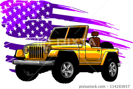 Off-road vehicle with american flag vector illustration Off-road vehicle with american flag vector illustration 114283657
