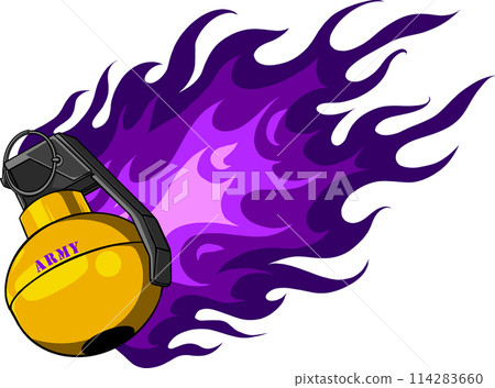military hand grenade with fire vector illustration. Ammunition soldier. military hand grenade with fire vector illustration. Ammunition soldier. 114283660