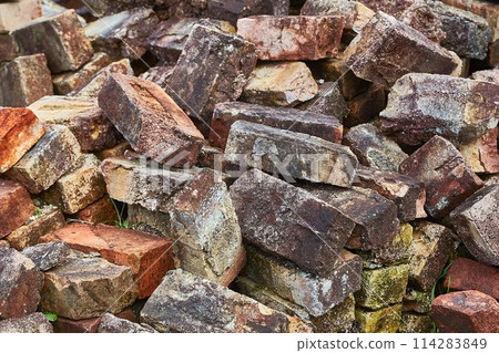 Debris pile of wall bricks 114283849