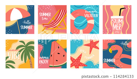 Set of abstract banner. Beach summer background, vacation poster. Set of abstract banner. Beach summer background, vacation poster. 114284133
