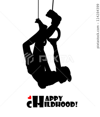 silhouette of a girl on rings. Happy childhood. hand drawing. Not AI, Vector illustration 114284399