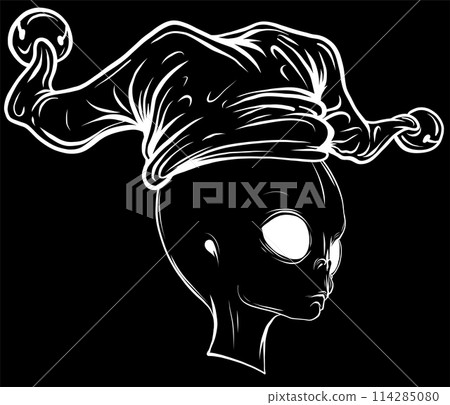 white silhouette of alien clown face vector on black background white silhouette of alien clown face vector on black background 114285080