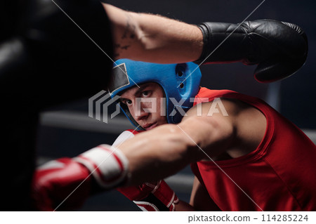Boxer with protective shield on head 114285224